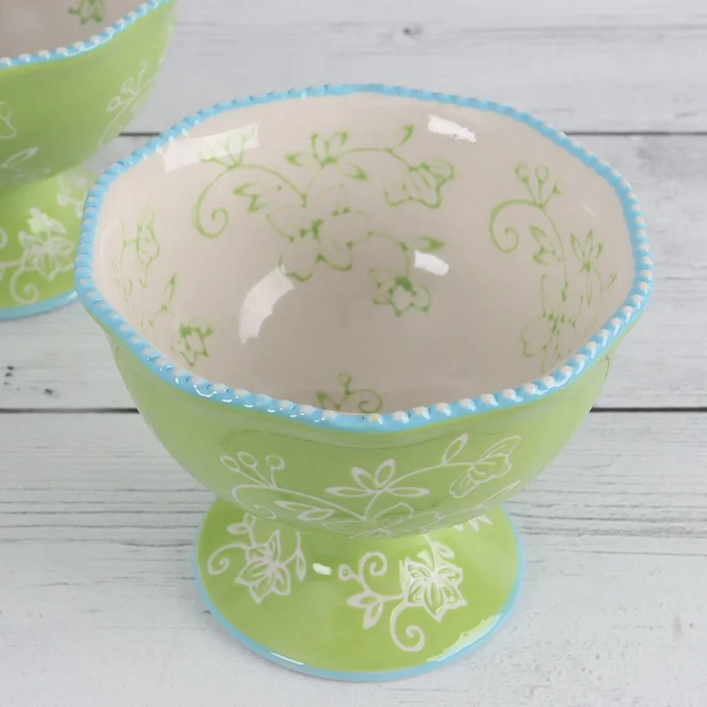 Floral Lace Lime Green Dessert Dish by Temp-Tations Set of Two
